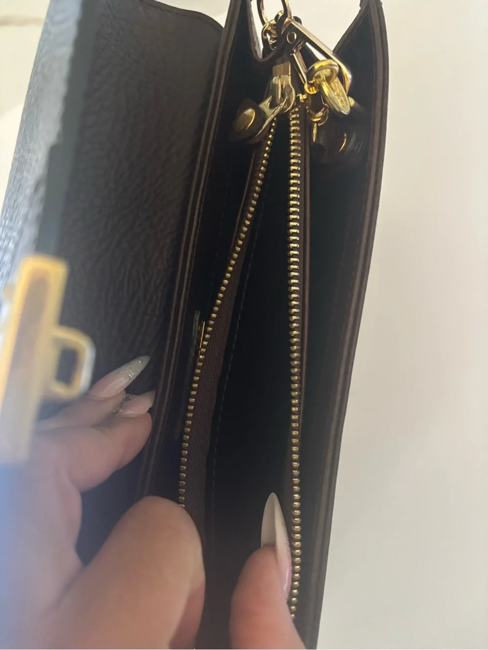 Burberry Brown Leather Clutch with Gold-Tone Lock and Scarf Accent